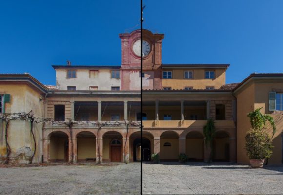 Villa dell'Orologio prima e dopo il restauro - Borgogni